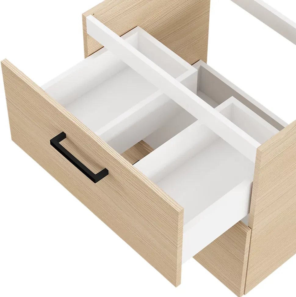 Meuble sous vasque suspendu effet chêne 2 tiroirs l.60 x H.55 x P.45 cm, Opah