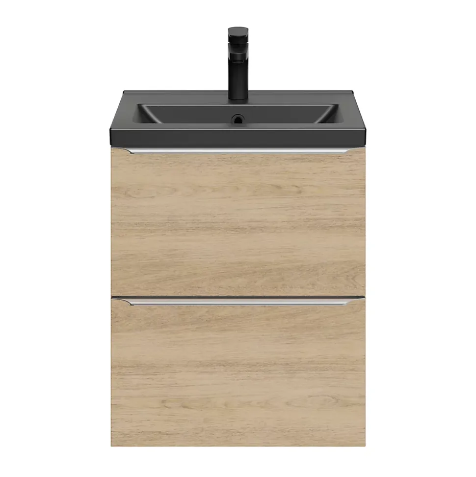 Meuble sous vasque suspendu faible profondeur effet chêne l.50 x H.60 x P.36 cm, GoodHome Imandra