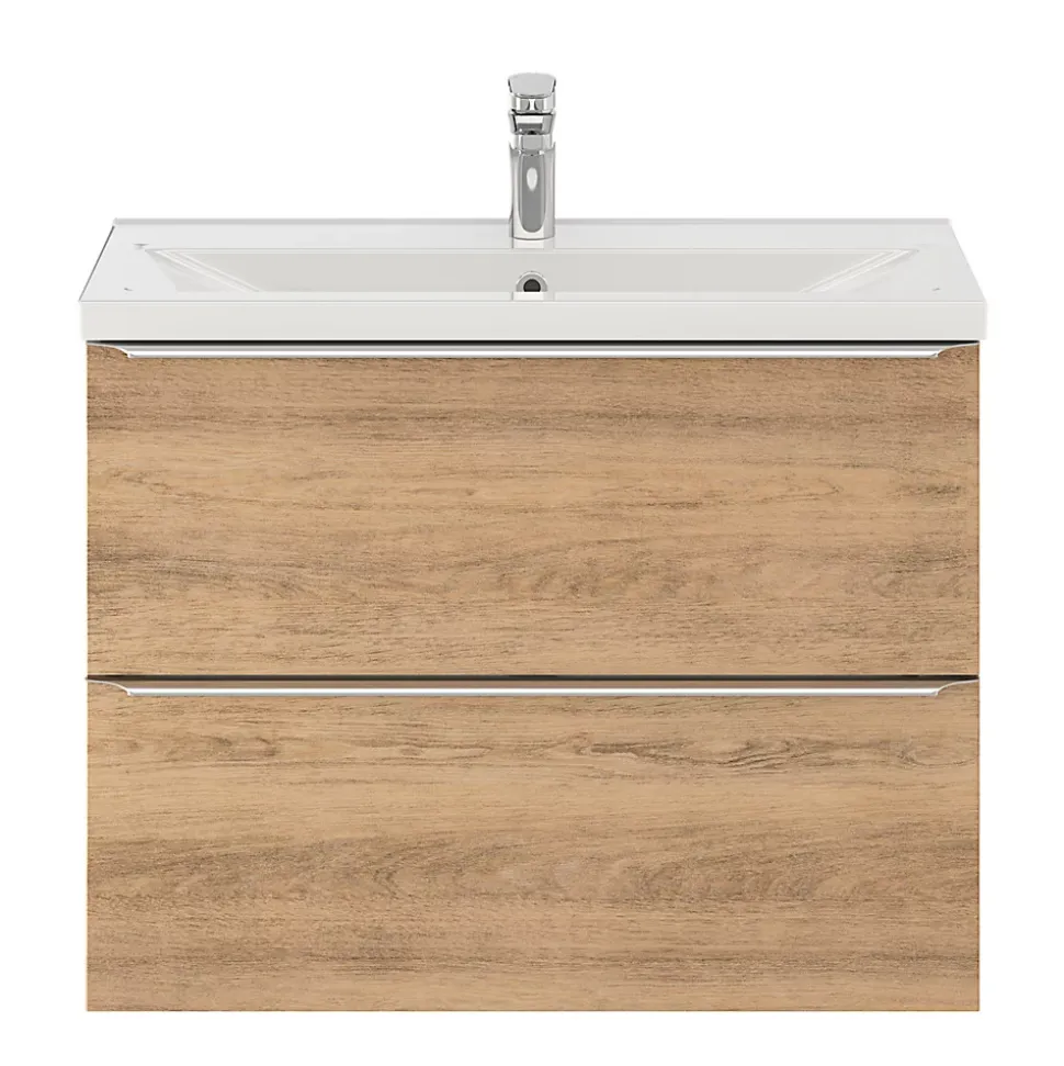 Meuble sous vasque suspendu faible profondeur effet chêne l.80 x H.60 x P.36 cm, GoodHome Imandra