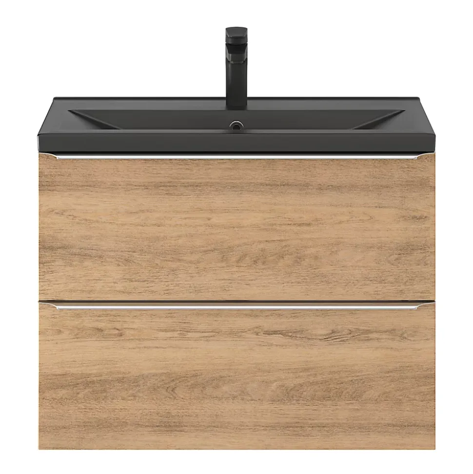 Meuble sous vasque suspendu faible profondeur effet chêne l.80 x H.60 x P.36 cm, GoodHome Imandra