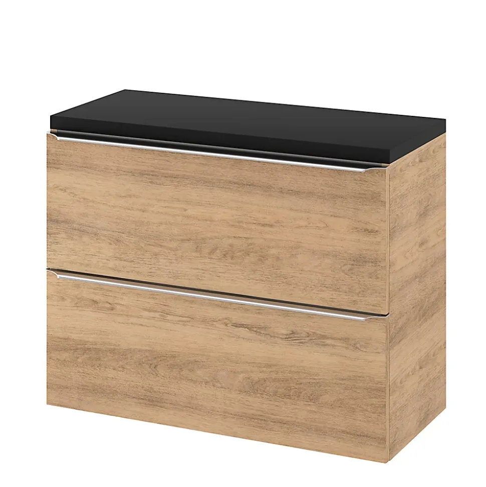 Meuble sous vasque suspendu faible profondeur effet chêne l.80 x H.60 x P.36 cm, GoodHome Imandra