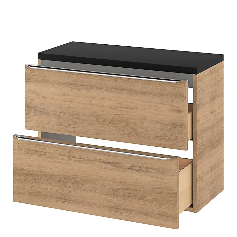 Meuble sous vasque suspendu faible profondeur effet chêne l.80 x H.60 x P.36 cm, GoodHome Imandra
