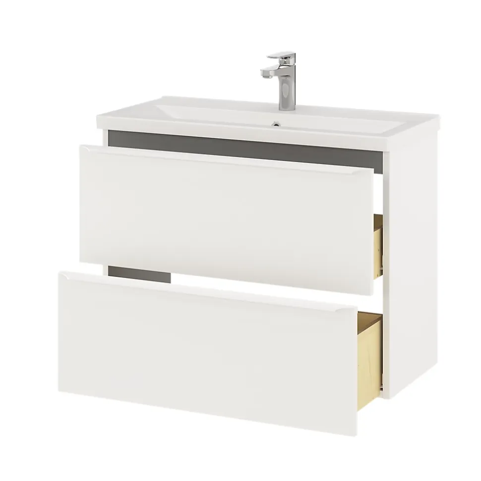 Meuble sous vasque suspendu faible profondeur blanc mat l.80 x H.60 x P.36 cm, GoodHome Imandra