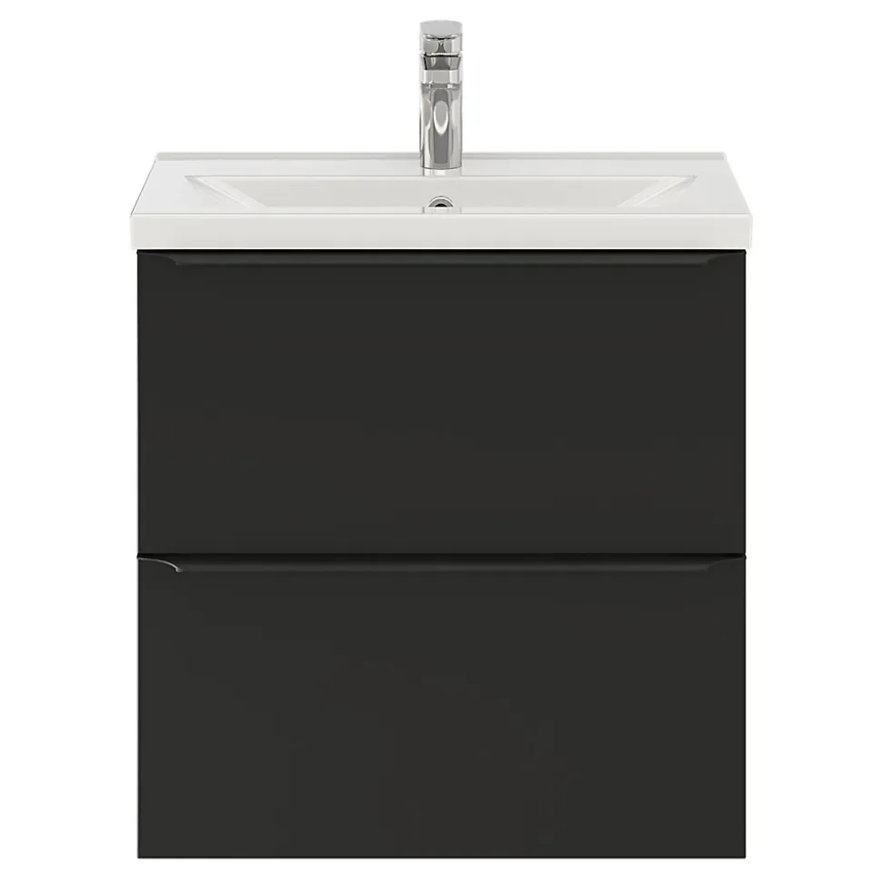 Meuble sous vasque suspendu faible profondeur noir mat l.60 x H.60 x P.36 cm, GoodHome Imandra