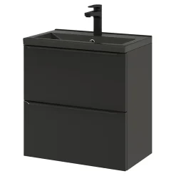 Meuble sous vasque suspendu faible profondeur noir mat l.60 x H.60 x P.36 cm, GoodHome Imandra