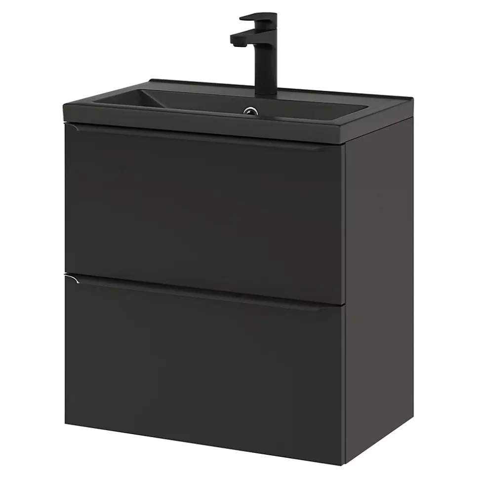 Meuble sous vasque suspendu faible profondeur noir mat l.60 x H.60 x P.36 cm, GoodHome Imandra