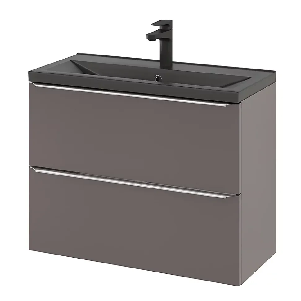 Meuble sous vasque suspendu faible profondeur gris taupe brillant l.80 x H.60 x P.36 cm, GoodHome Imandra