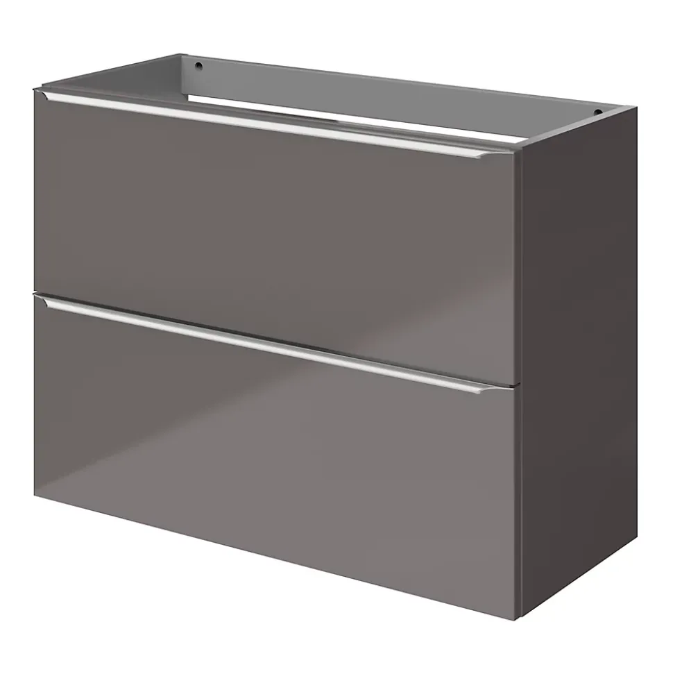 Meuble sous vasque suspendu faible profondeur gris taupe brillant l.80 x H.60 x P.36 cm, GoodHome Imandra