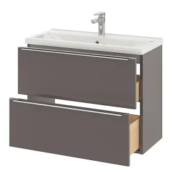 Meuble sous vasque suspendu faible profondeur gris taupe brillant l.80 x H.60 x P.36 cm, GoodHome Imandra