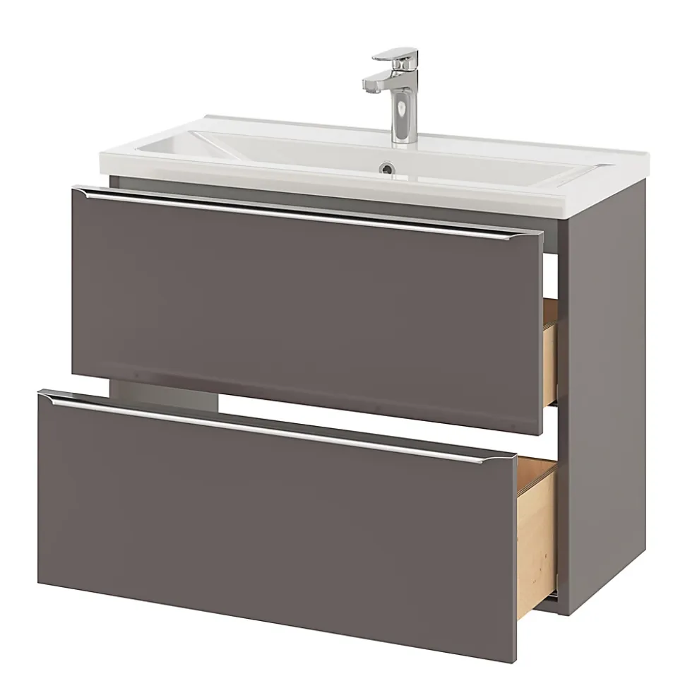 Meuble sous vasque suspendu faible profondeur gris taupe brillant l.80 x H.60 x P.36 cm, GoodHome Imandra