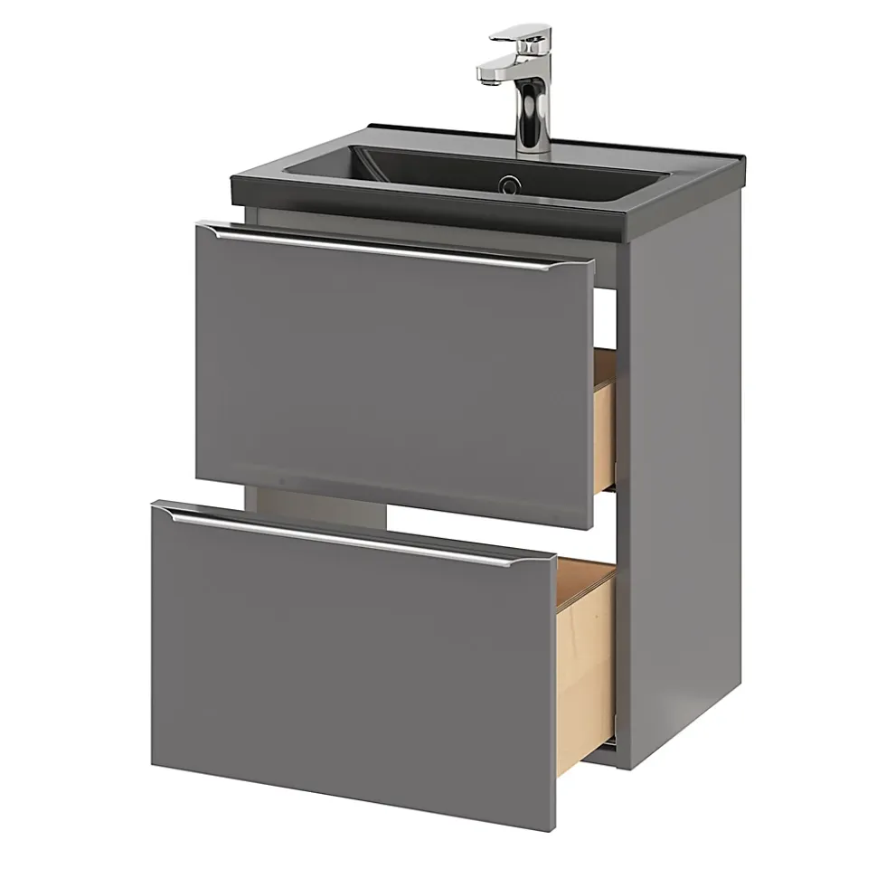 Meuble sous vasque suspendu faible profondeur gris brillant l.50 x H.60 x P.36 cm, GoodHome Imandra