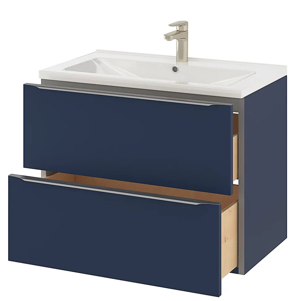 Meuble sous vasque suspendu bleu nuit mat l.80 x H.60 x P.45 cm, GoodHome Imandra