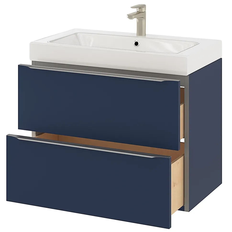 Meuble sous vasque suspendu bleu nuit mat l.80 x H.60 x P.45 cm, GoodHome Imandra