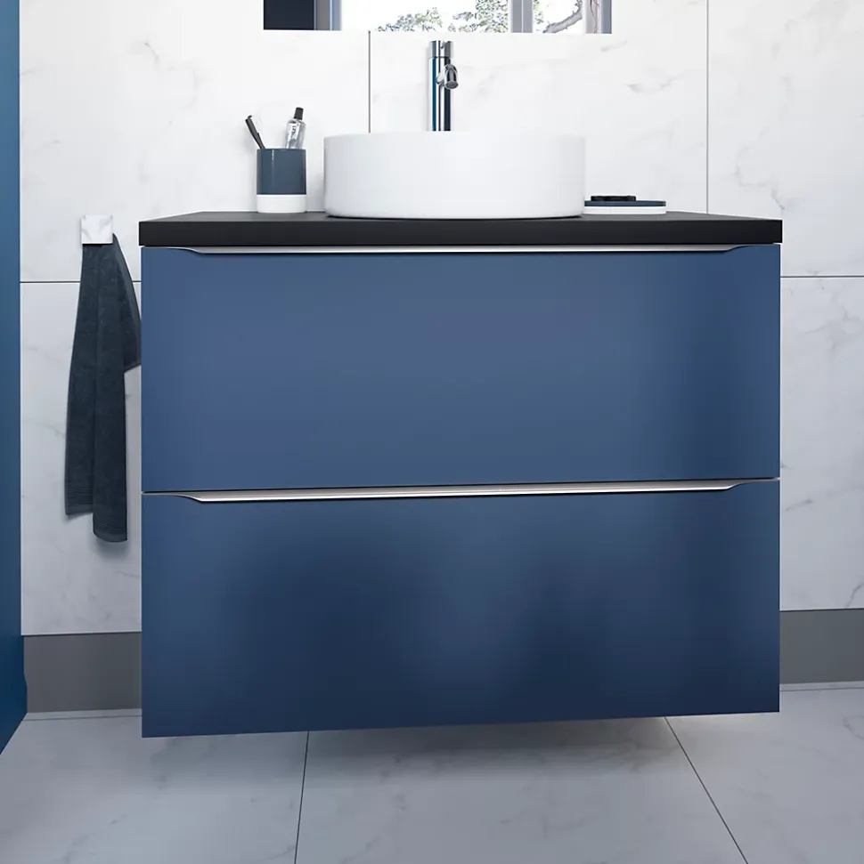 Meuble sous vasque suspendu bleu nuit mat l.80 x H.60 x P.45 cm, GoodHome Imandra