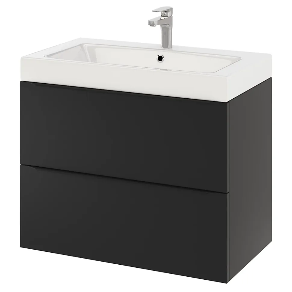 Meuble sous vasque suspendu noir mat l.80 x H.60 x P.45 cm, GoodHome Imandra