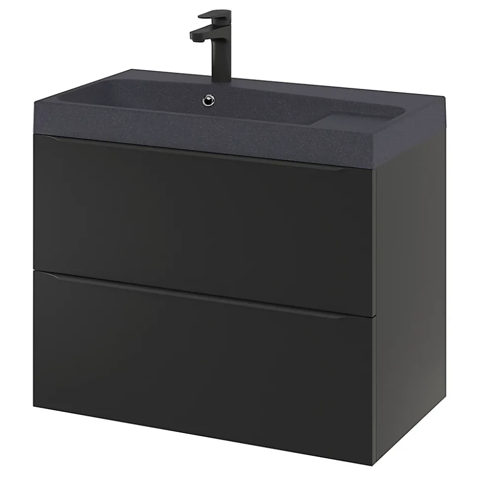 Meuble sous vasque suspendu noir mat l.80 x H.60 x P.45 cm, GoodHome Imandra
