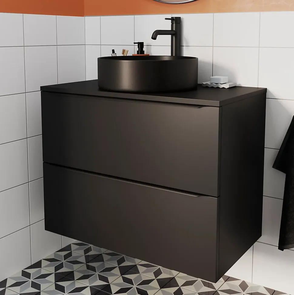 Meuble sous vasque suspendu noir mat l.80 x H.60 x P.45 cm, GoodHome Imandra