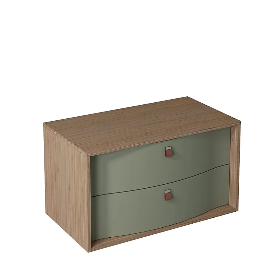 Meuble sous vasque suspendu vert fougère mat 2 tiroirs l.90 x H.50 x P.50 cm, Decotec Havana