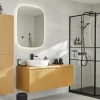 Meuble sous vasque suspendu effet chêne miel l.120 cm pour double vasque, Pura