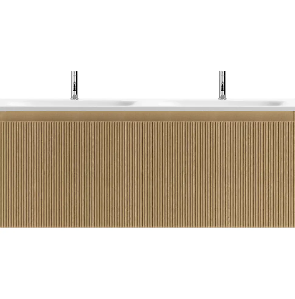 Meuble sous vasque suspendu effet chêne miel l.120 cm pour double vasque, Pura
