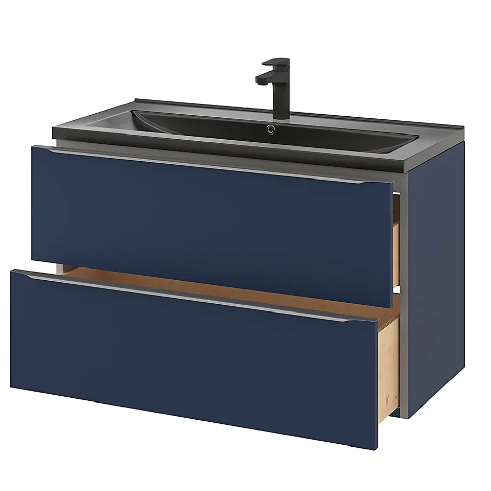 Meuble sous vasque suspendu bleu nuit mat l.100 x H.60 x P.45 cm, GoodHome Imandra