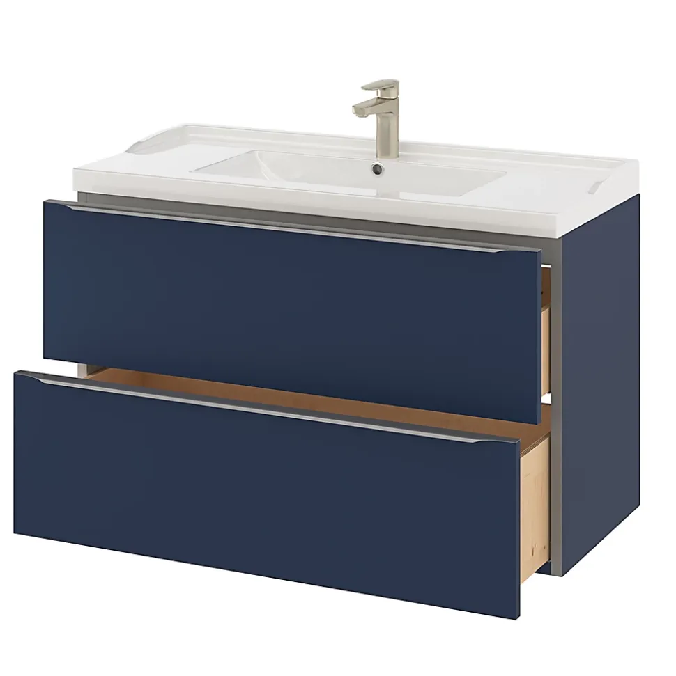 Meuble sous vasque suspendu bleu nuit mat l.100 x H.60 x P.45 cm, GoodHome Imandra