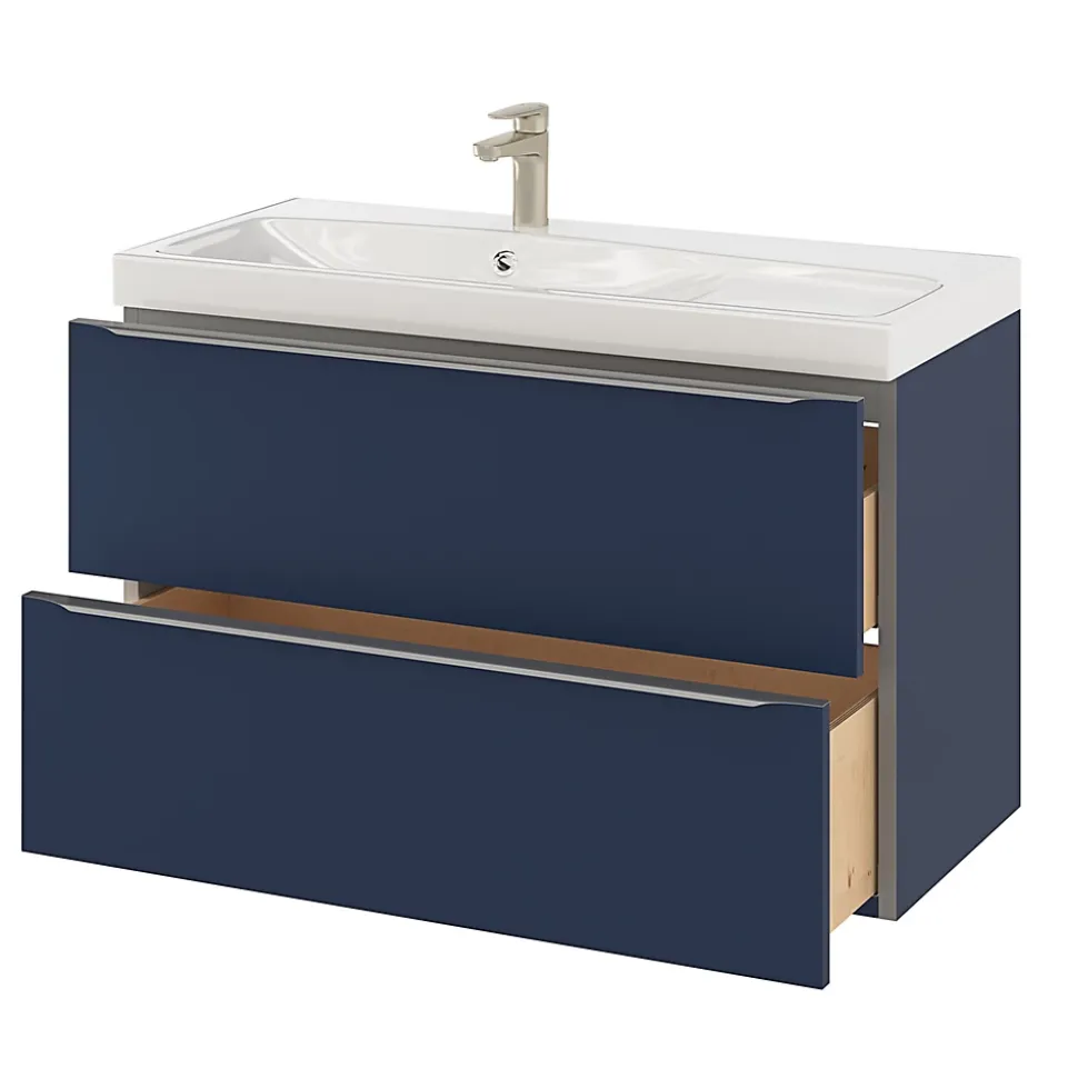 Meuble sous vasque suspendu bleu nuit mat l.100 x H.60 x P.45 cm, GoodHome Imandra