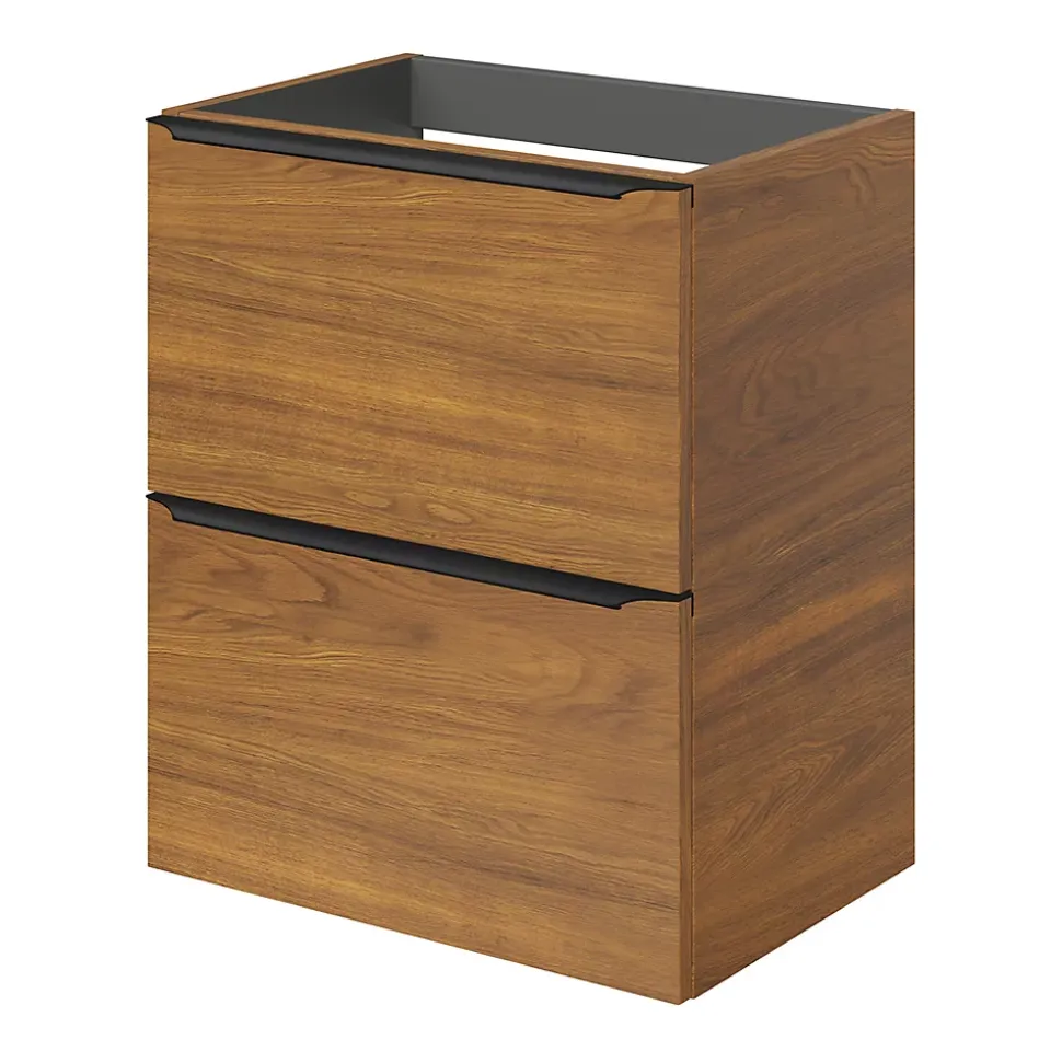 Meuble sous vasque suspendu faible profondeur effet noyer l.50 x H.60 x P.36 cm, GoodHome Imandra