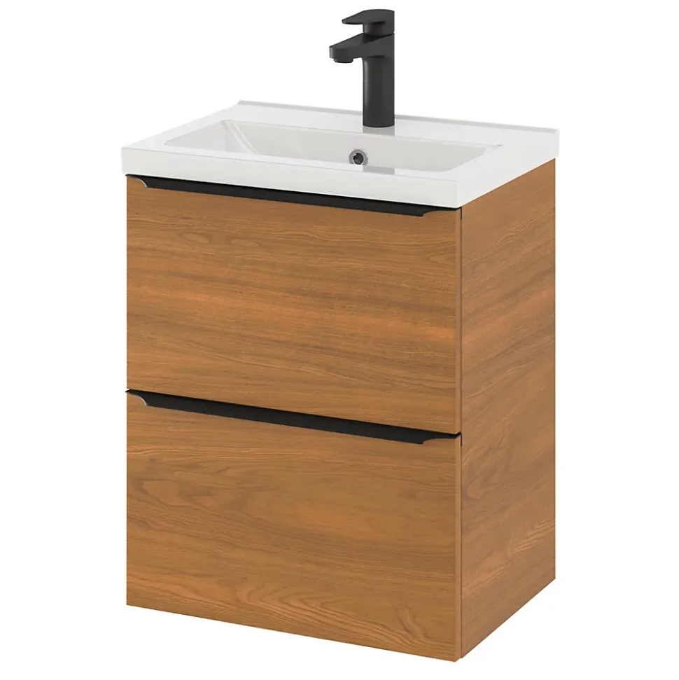 Meuble sous vasque suspendu faible profondeur effet noyer l.50 x H.60 x P.36 cm, GoodHome Imandra