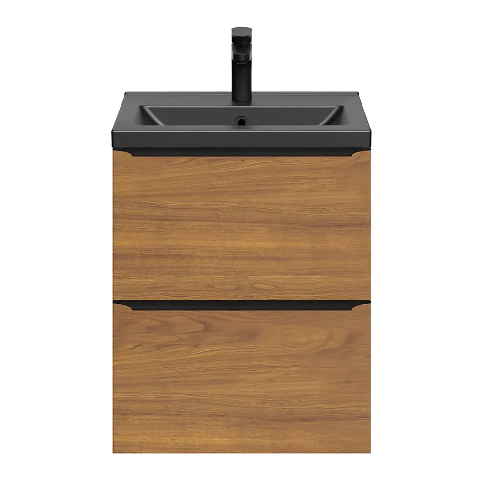 Meuble sous vasque suspendu faible profondeur effet noyer l.50 x H.60 x P.36 cm, GoodHome Imandra