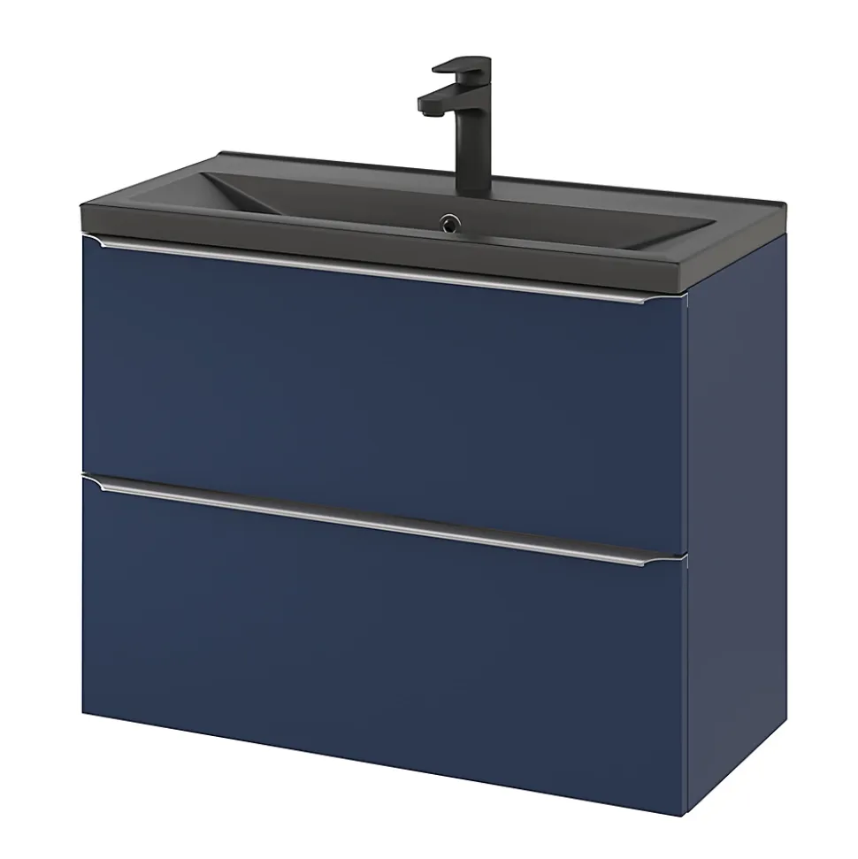 Meuble sous vasque suspendu faible profondeur bleu nuit mat l.80 x H.60 x P.36 cm, GoodHome Imandra