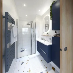 Meuble sous vasque suspendu faible profondeur bleu nuit mat l.80 x H.60 x P.36 cm, GoodHome Imandra