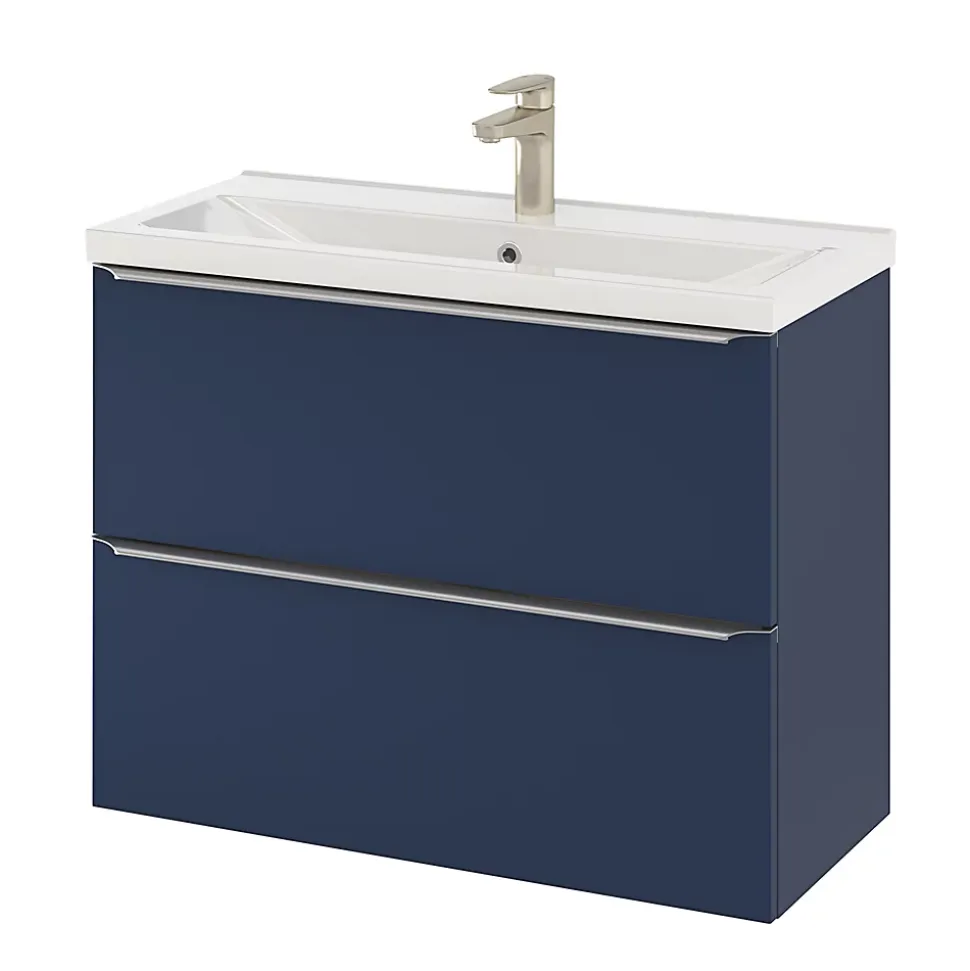 Meuble sous vasque suspendu faible profondeur bleu nuit mat l.80 x H.60 x P.36 cm, GoodHome Imandra