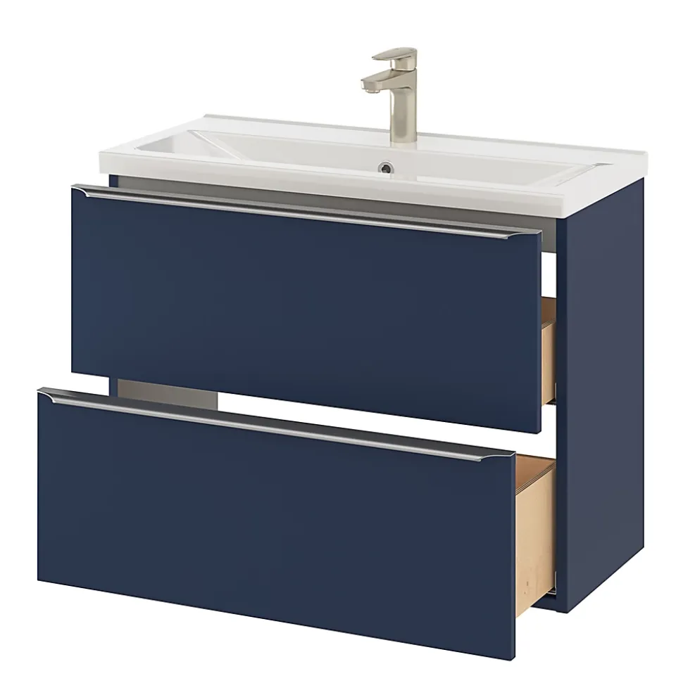 Meuble sous vasque suspendu faible profondeur bleu nuit mat l.80 x H.60 x P.36 cm, GoodHome Imandra