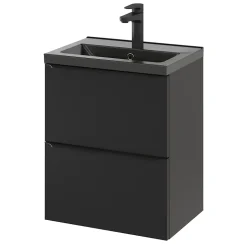 Meuble sous vasque suspendu faible profondeur noir mat l.50 x H.60 x P.36 cm, GoodHome Imandra