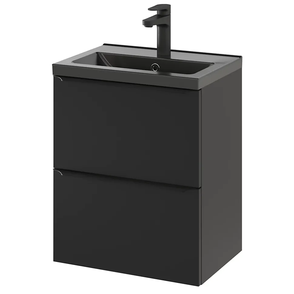 Meuble sous vasque suspendu faible profondeur noir mat l.50 x H.60 x P.36 cm, GoodHome Imandra