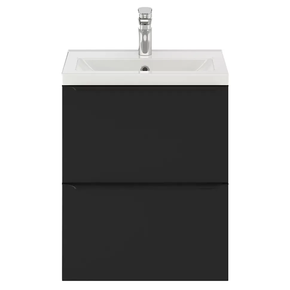 Meuble sous vasque suspendu faible profondeur noir mat l.50 x H.60 x P.36 cm, GoodHome Imandra