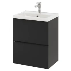 Meuble sous vasque suspendu faible profondeur noir mat l.50 x H.60 x P.36 cm, GoodHome Imandra