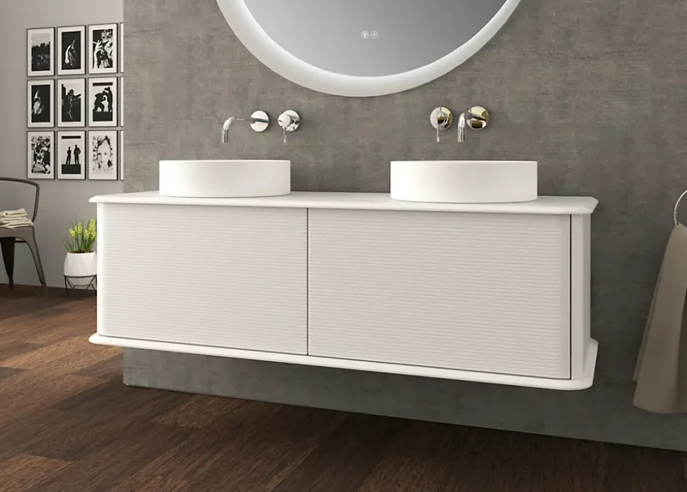 Meuble sous-vasque à suspendre l.141 cm avec plan de toilette et 2 vasques à poser, blanc mat, Idra
