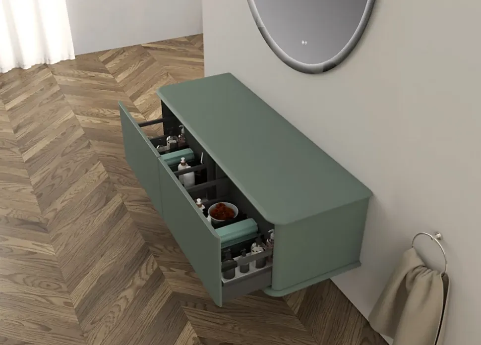 Meuble sous-vasque à suspendre l.141 cm avec plan de toilette, vert mat, Idra