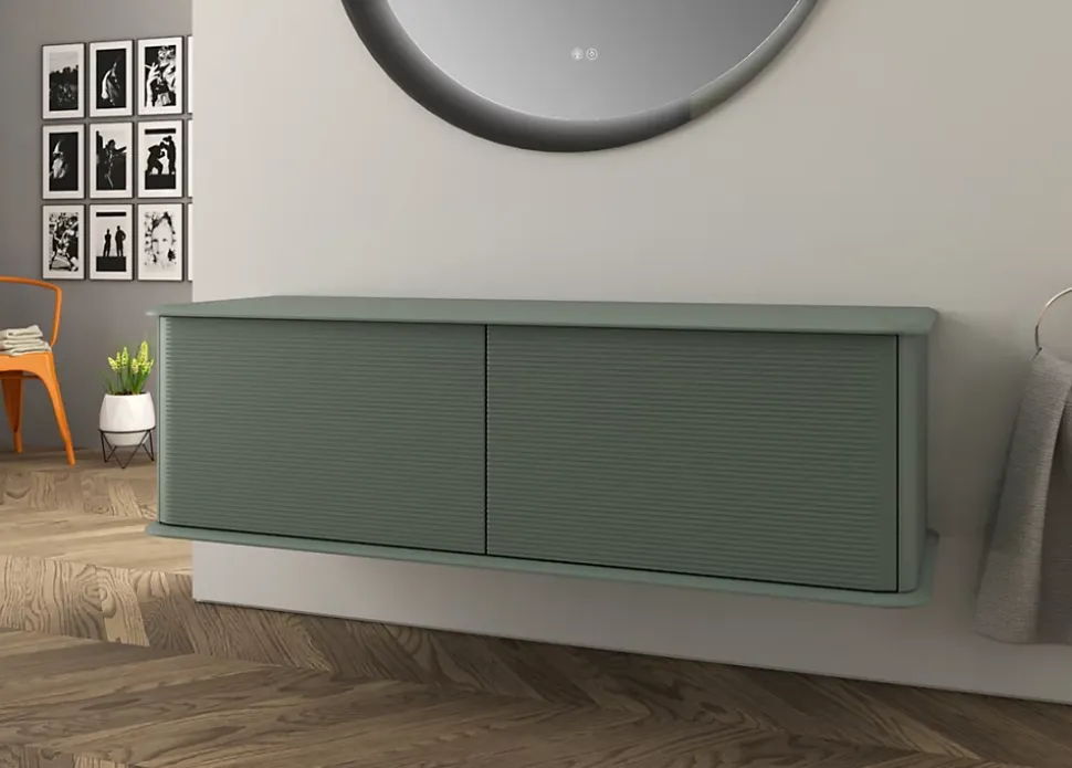 Meuble sous-vasque à suspendre l.141 cm avec plan de toilette, vert mat, Idra