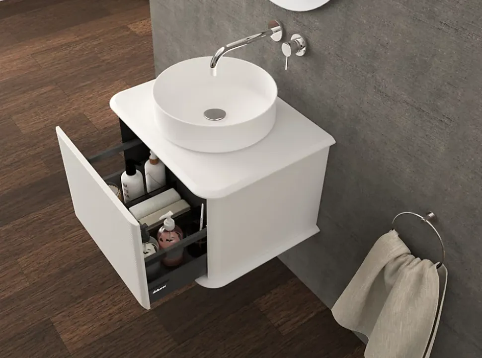 Meuble sous-vasque à suspendre l.61 cm avec plan de toilette et vasque à poser, blanc mat, Idra