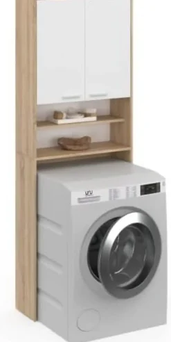 Meuble Étagères de Rangement Contemporain Blanc et Hêtre