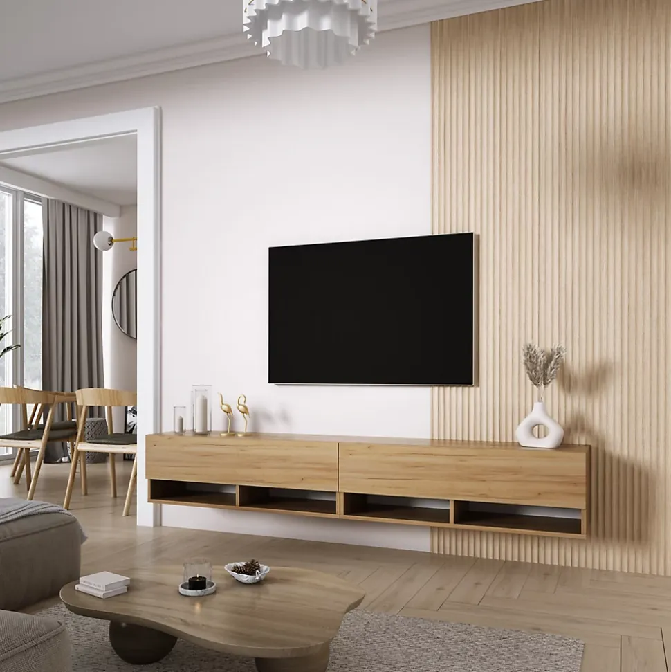 Meuble TV 200 (2 x 100) cm Chêne Craft, 200 x 32 x 52 cm
