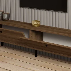 Meuble TV 2 abattants décor noyer et pieds en métal noir - DINARD