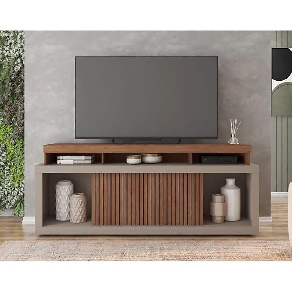 Meuble TV - AEGON - 70 Pouces - Imitation Wengé - 2 Portes Coulissantes - 180 cm