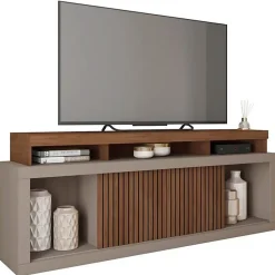 Meuble TV - AEGON - 70 Pouces - Imitation Wengé - 2 Portes Coulissantes - 180 cm