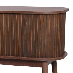 Meuble TV - Bois Naturel Avec Portes Et Tiroirs, Bordures En Rotin, Style Campagne Naturel.