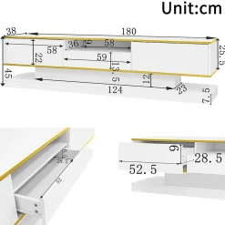 Meuble TV - Éclairage LED Multicolore, 3 Tiroirs et Étagère Ouverte, Finition Haute Brillance pour Salon - 180x38x45 cm - Blanc
