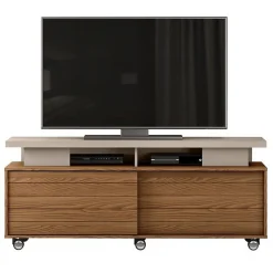Meuble TV 150 cm 60 Pouces Chêne et Taupe - L 150 x l 38.5 x H 61.7 cm